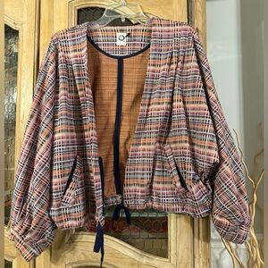 Akemi + Kin Colorful Plaid Open-Front Jacket